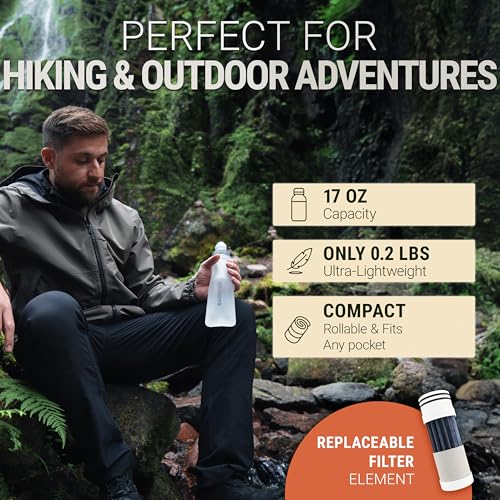 Bachgold Squeeze Collapsible Water Filter Bottle for Camping, White 33.8 Oz - color: White, size: 33.8 Oz