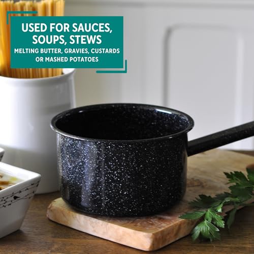 MIRRO 1.25 Qt Enamel Saucepan for Sauces, Black | Compact Size for Efficient Cooking, Smooth Glass Enamel Coating, Comfortable Extended Handle, Versatile for Sauces, Gravies - size: 1.3 Quarts