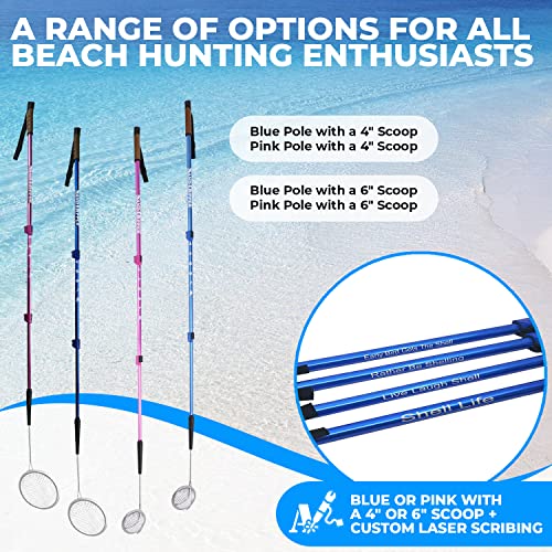 Sand Dipper Full Size Beach Scoop Shovel & Sifter Tool for Beachcombing – Adjustable Sea Glass, Shell, Shark Tooth Sifter for the Beach – Can Be Used as a Walking or Hiking Stick Too – Pink, 4” Basket