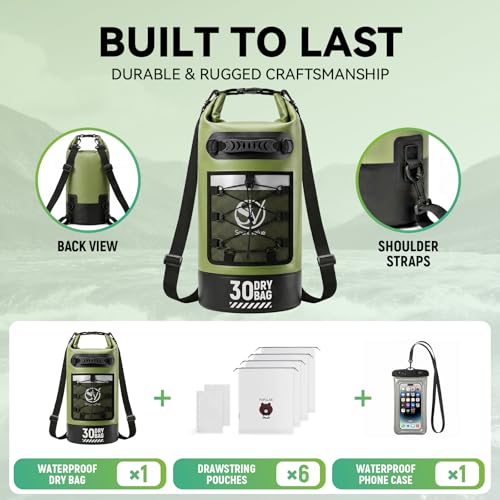 Waterproof Dry Bag, Kayaking Paddle Boarding Floating Backpack 30L Green - color: Green, size: 30L