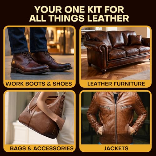 RAPSAKEMOH Shoe Polish Kit, Horsehair Brush Shoe Shine Kit For men - color: Light Brown