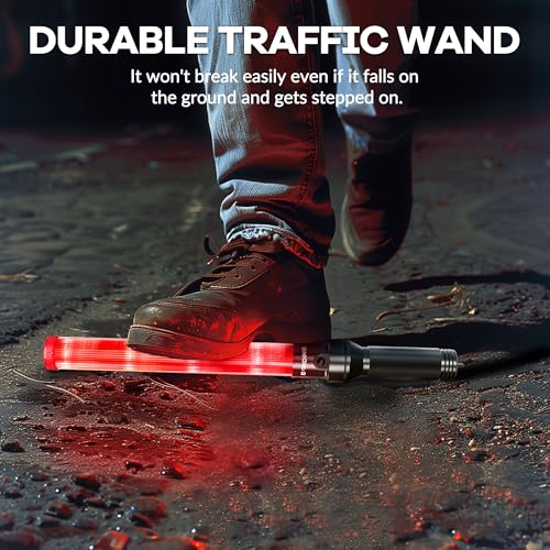 E-riding 2 Pack 16 Inch Rechargeable Red Traffic Wand with 2 Flashing Modes | Traffic Control Baton for Airport, Parking, Car Directing - size: 2 Pack
