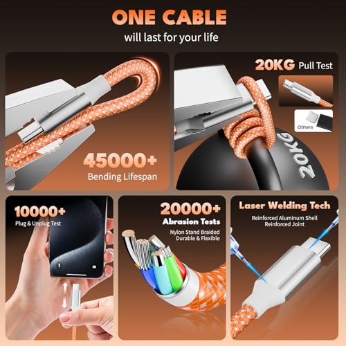 MPATIBY 4 in 2 Multi Charging Cable, 1 Pack 5FT Dual Input Charging Cords | USB A & USB C Inputs with 3* USB C & 1* IP Outputs, Travel Essentials, Phone Charger for Multiple Devices - color: Orange, size: 1Pack5FT