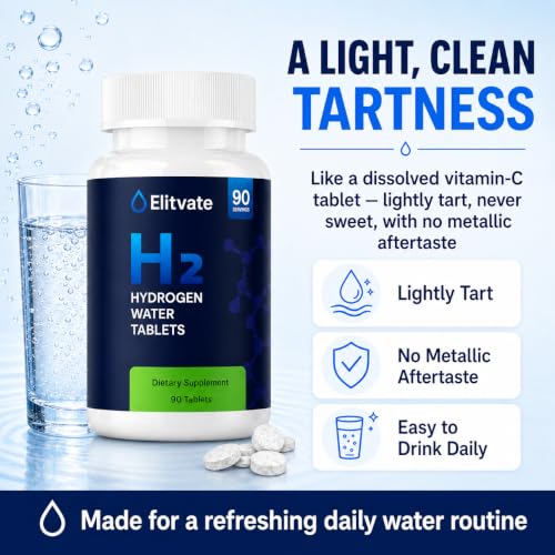 Hydrogen Water Tablets with Magnesium, 12 PPM Molecular H2 Tabs, 90 Count | Fast dissolving effervescent tablets, hydrogen rich water in 60 seconds, hydration tablets, lightly tart, 80 mg magnesium