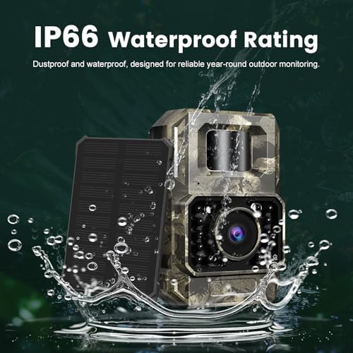 MAXDONE Solar WiFi Trail Camera, 4K 64MP Bluetooth Night Vision Game Camera | Solar Trail Camera for Deer Hunting Wildlife, WiFi Bluetooth game cameras with night vision motion activated IP66 waterproof - size: PH960W-1