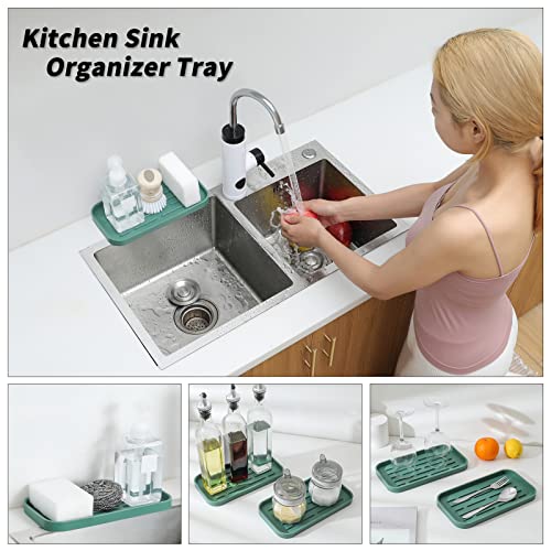 MicoYang Silicone Kitchen Sink Organizer Tray for Multiple Usage,Eco-Friendly Sponges Holder for Kitchen Bathroom Counter or Sink,Dish Soap Dispenser,Scrubber,Bottle,Cup (Green, 10"×5.3") - color: Green, size: 10" x 5.3" x 0.7"