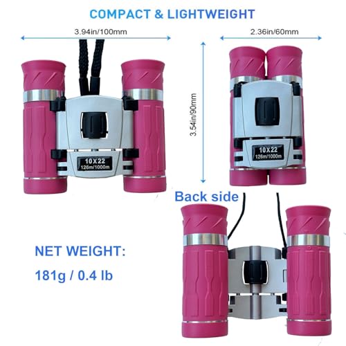 10x22 Compact Binoculars for Adults Teens, Mini Small Optical Binoculars for Bird Watching Opera Hiking Hunting Travel Concert (Pink, 10x22)