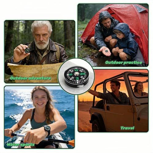 25-Pack Mini Liquid Filled Compass - 20mm Pocket Sized Directional Compass for Hiking, Camping, Survival, Outdoor Activities, Emergency Kits, and Gifts, Black with Green Markings