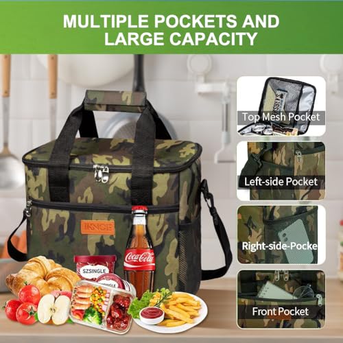 iknoe 24 Can Insulated Cooler Bag, Leakproof Lunch Tote Bag 15L - color: Camo, size: Large