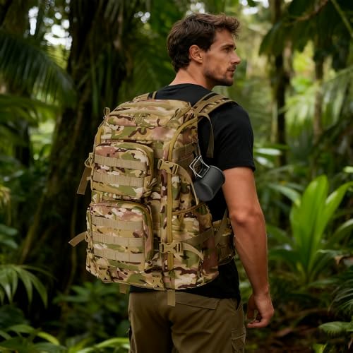 Timeet Tactical Backpack for Men, 20 Inch Camouflage 45L Large Capacity, U-Shaped Wide Opening Molle Military Hiking 3 Day Assault Pack, Water Resistant - color: Camouflage