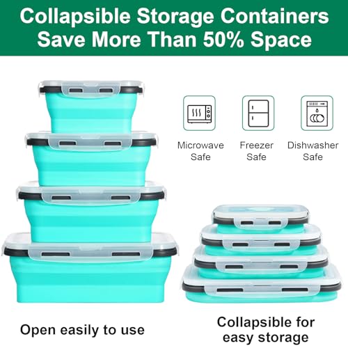 Sudaya 8 Pack Collapsible Food Storage Containers With Lids, Collapsible Storage Containers Sets Silicone Collapsible Bowls For Camping, RV Accessories, Travel Trailer Must