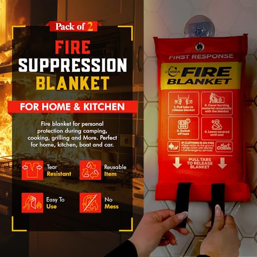 Mart Cobra Emergency Fire Blanket for Home & Kitchen 2-Pack Safety | Fiberglass Extinguisher Grease Stove Reusable Protection Preparedness RV Car Fireproof Retardant Resistant Suppression - size: [2 Pack] Fire Blanket