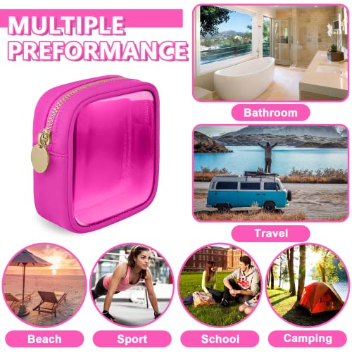 UIXIZQ Clear Mini Makeup Bag, Small Nylon&PVC Cosmetic Travel Bag TSA Approved Toiletry Bag with Zipper, Preppy Transparent Coin Purse for Women Men Girls(Mini-Hot Pink) - color: Bubblegum-Clear, size: Mini
