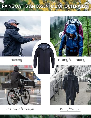 COOFANDY Men's Long Raincoat Ligtweight Rain Jacket Waterproof Outdoor Jackets with Hood - color: Navy Blue, size: Small