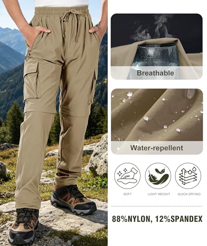 Kids Hiking Convertible Zip Off Pants Quick Dry Outdoor Nylon Pants Waterproof Stretchy with Zip Pockets 4-16Y - color: Brown, size: Medium