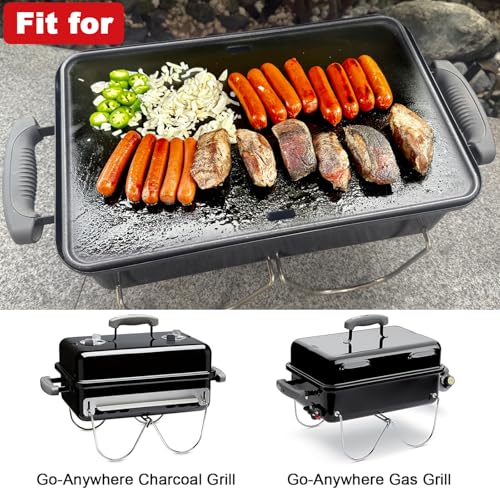 DELSbbq 16"x10" Reversible Cast Iron Griddle for Weber Go-Anywhere Grills | Portable Griddle Plate for Charcoal & Gas Go-Anywhere, Heavy-Duty Cast Iron Replacement for Weber 80631 67195,for Camping BBQ - size: 16" x 11" x 3"