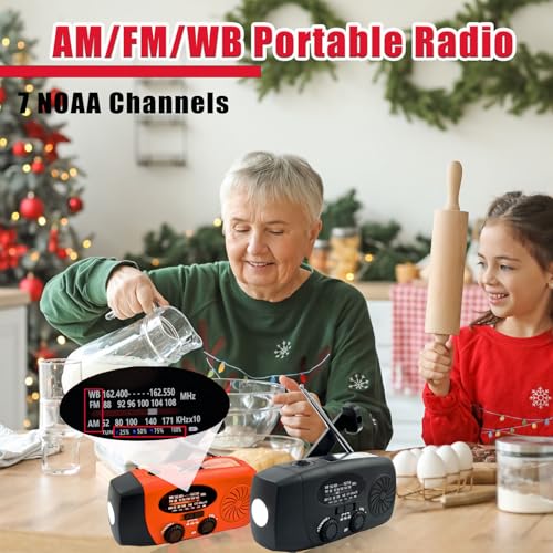 Portable 2000mAh Hand Crank Emergency Solar Panel SOS Weather Radio, Self-Powered 7 NOAA Channels Emergency Radio, WB/AM/FM Radios with Reading Lamp (Orange) - color: Orange