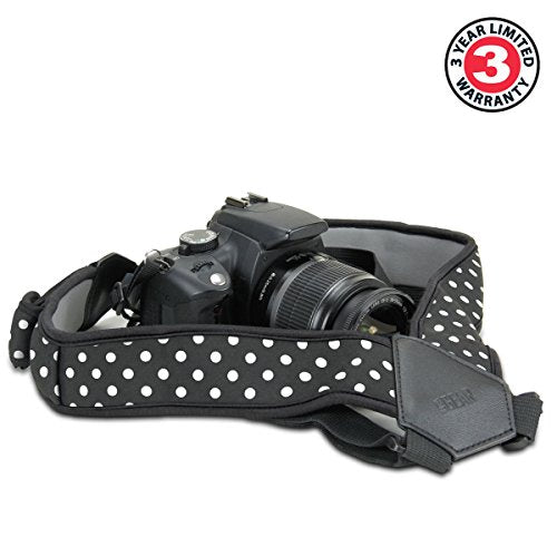 USA Gear DSLR Camera Strap Chest Harness with Quick Release Buckles, Polka Dot Neoprene Pattern and Accessory Pockets - Compatible with Canon, Nikon, Sony Point and Shoot and Mirrorless Cameras - color: Polka Dot