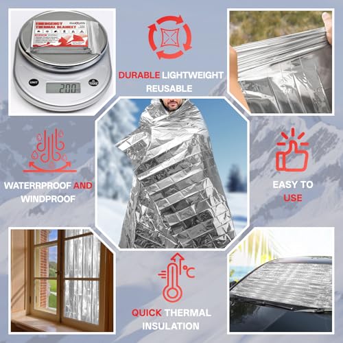 SecuCaptain Survival Emergency Thermal Blankets: 25 Pack Extra Large 84” x63” Space Mylar Blanket Kit for Outdoor Cold Winter Camping Hiking Car Bug Out Bag or First Aid - color: Sliver, size: 25 Pack