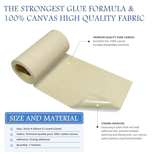 Canvas Iron on Patch,3"×60",Waterproof 100% Cotton Fabric Repair Patch,Used for Various Sofa,Tent,Clothes,Seats,Suitcases (Beige Gray) - color: Beige Gray, size: Canvas-3"x60"