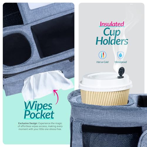 Swanoo Stroller Caddy Organizer, Cup Holder, Wipes Pocket, Non-Slip, Blue - color: Blue