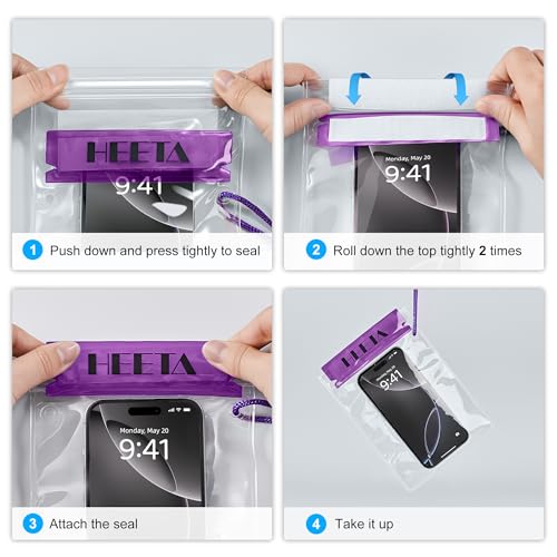 HEETA 5-Pack Clear Waterproof Dry Bag Pouch Document Holder for Phone Maps - color: Purple