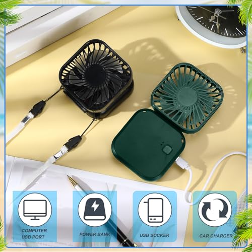 Hortsun 6 Pcs Portable Necklace Fan Bulk Gift, Black, Dark Green, Navy Blue - color: Black, Dark Green, Navy Blue