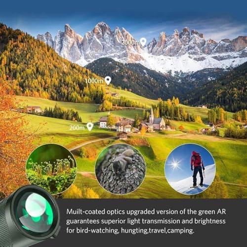 Monocular-Telescope 80x100 High Powered for Adults Monocular for Smartphone Adapter Telescope Hunting Wildlife Bird Watching Travel Camping Hiking-Green