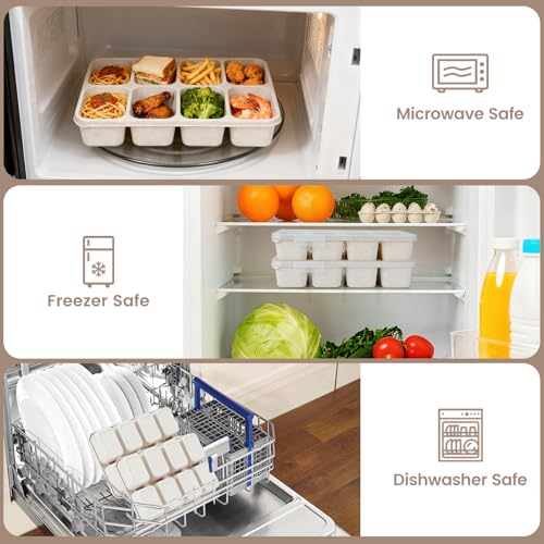 MaMix Snackle Box Container,Leak-Proof Snack Box 8 Compartment Divided Serving Tray with Lid, Dishwasher Safe Food Containers for Fruit Candy Snack Nuts Veggie Party (2 PACK) - color: BEIGE+BEIGE