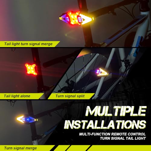 5 PCS Bike Tail Light with Turn Signals, Split USB Rechargeable Bike Turn Signal Front and Back, Wireless Remote Control Bicycle Turn Signals with Flash Warning Light and Red Tail Light for Bicycle - size: 4 PCS Turn Signal + 1 PCS Tail Light