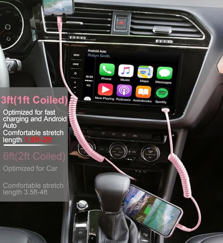 USB C to Lightning Cable 3FT for Car, Coiled iPhone Charger Fast Charging | Short USBC Lightning Cable iPhone Cord for iPhone14/13/12/11 Pro Max/Plus/iPad/CarPlay - 2Pack Pink - color: Pink, size: 3FT, style: Usb C to Lightning