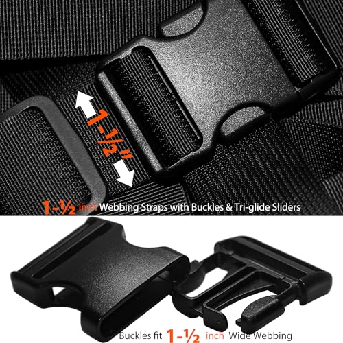 1-1/2" Straps and Buckles Set: 6 yard Nylon Webbing 1.5 inch (38 mm) Wide, 4 pack Side Release Buckle, 8 pcs Tri-Glide Sliders, Plastic Clip Fasteners Replacement Heavy Duty Dual Adjustable No Sew - size: 1-1/2" x 6 yd Strap + 4 pack Buckles