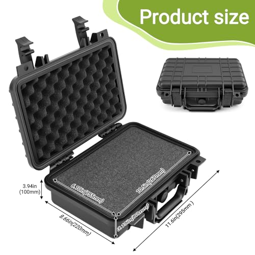NineLeaf Waterproof Hard Case with Foam, Heavy Duty Protective Dry Box - color: Black Hard Case, size: 11.6 x 8.6 x 3.9 Inch