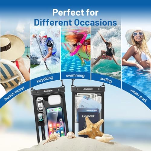Rynapac Large Waterproof Phone Pouch [Up to 10"] - 2 Pack IPX8 Waterproof Phone Case for iPhone 17 16 15 Pro Max Galaxy S26 Ultra, Touchscreen & Underwater Photography, Beach Cruise Essentials 2026 - color: [Black + Orange] Large Waterproof Phone Pouch, s