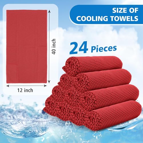 24 Pack Cooling Towels Bulk for Neck and Face 40"x12" Ice Cooling Sweat Rags Microfiber Soft Breathable Soft Chilly Towel for Yoga Golf Sport Running - color: Red