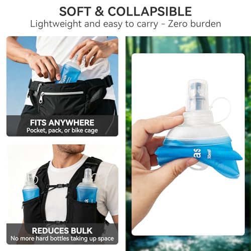 500ml Soft Flask, Shrink As You Drink Collapsible Water Bottles for Running Vest & Hydration Pack, BPA-Free Leak-Proof TPU Folding Bottle for Hiking Cycling Climbing Jogging-Blue - color: 1PCS Blue