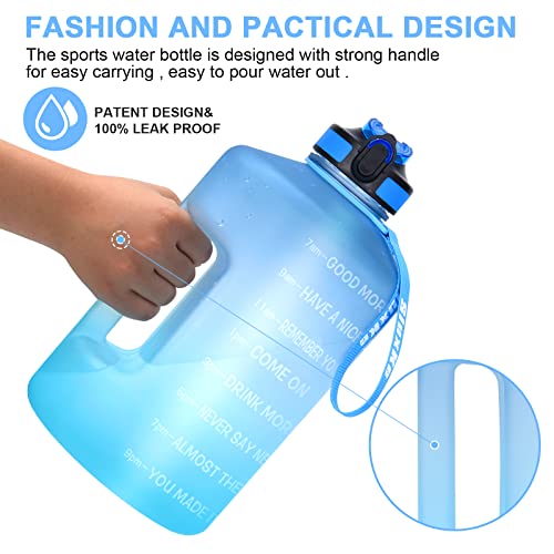 SLUXKE 1 Gallon Motivational Sports Water Bottle with Time Marker, BPA Free 128oz Leak Proof Jug, Black, Plastic, 128 ounces, Fitness, Sports, Outdoor Activities - color: Blue Blue