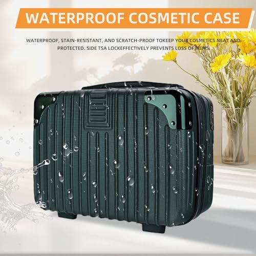 Dark Green 14inch Hard Shell Cosmetic Organizer Travel Train Hand Luggage Small Portable Carrying Suitcase Makeup Case Bag for Women Toiletry - color: BLUE