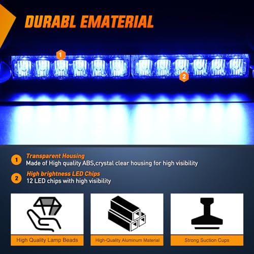 Nilight 12LED Traffic Advisor Strobe Light Bar Blue Hazard Safety - color: Blue, size: 12LED