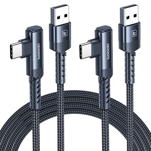 toocki USB C Cable Right Angle, 2-Pack 10ft USB A to USB C Charger Cable | Black, 90 Degree, Braided, Fast Charging, Carpaly Cord for iPhone17 Series, Samsung Galaxy S25/ S24+/Note 10, LG V30, Switch - color: Black, size: 10FT+10FT