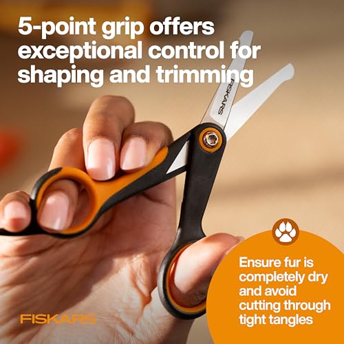 Fiskars Pet Grooming Detailing Scissors for Dogs & Cats, 5.5", Orange/Black | Detailing Scissors with Rounded Tips & SoftGrip Handle, Cat and Dog Supplies - style: Detailing Scissors