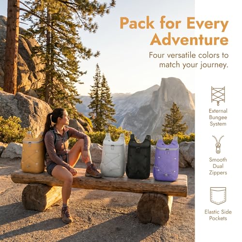 4 Pack Lightweight Backpack Packable with Bungee Cord and Mesh Pockets Rucksack-Grey Khaki Black Purple - color: Grey Khaki Black Purple