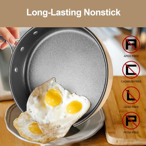 Odoland 15pcs Camping Cookware Mess Kit, Lightweight Pot Pan Kettle Set | Anodized aluminum, for hiking, outdoor cooking and picnic, 1.9L pot 0.8L kettle 0.86L pan mess kit, little compact pot set - style: Khaki