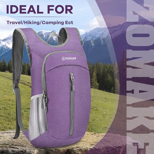 ZOMAKE Lightweight Packable Backpack, 10L Small Foldable Daypack for Hiking - color: Light Purple A1, size: 10L