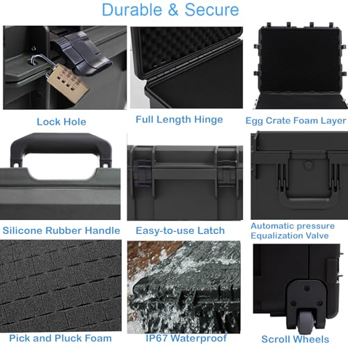 Regetek Waterproof Hard Case 38 x 29 x 11 Inch, Rolling Hard Case with Wheels,Customizable Foam,3 Large Handle, for cameras, Equipment, tool, IP67,Shockproof, Inner 32.8" x23.9" x8.6"