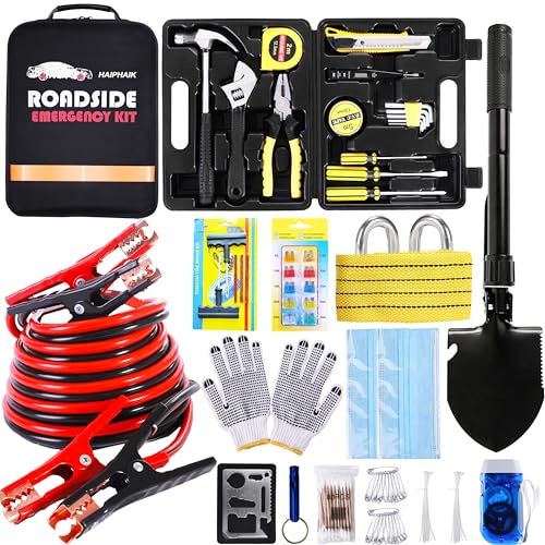 HAIPHAIK Car Emergency Kit with 11.8ft Jumper Cables, Roadside Safety Kit - size: XXXL-014