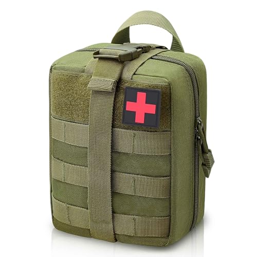 Tactical Molle IFAK Pouch – Tear Away Rip Away First Aid Medical Pouch, Large Capacity, Water-Resistant 900D Polyester, Horizontal, Multi-Compartment, EDC, Military Emergency Kit - color: Green