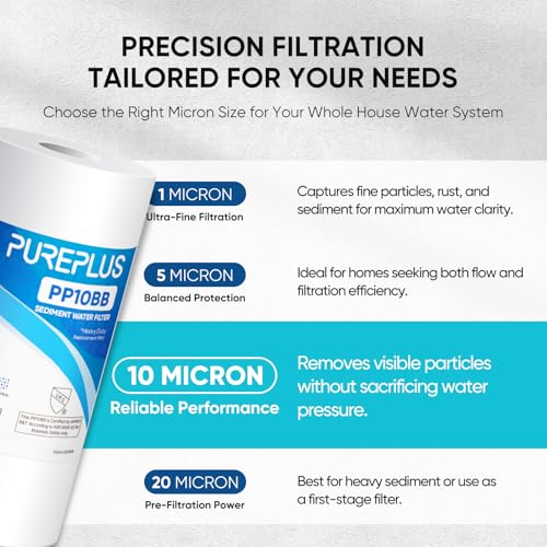 PUREPLUS 10 Micron 10" x 4.5" Whole House Sediment Home Water Filter Replacement Cartridge for Culligan RFC-BBSA, HD-950, WFHD13001B, W15-PR, GXWH30C, GXWH35F, Aqua-Pure AP817, PP10BB, 2PACK - size: 2 Count (Pack of 1), style: 10 Micron
