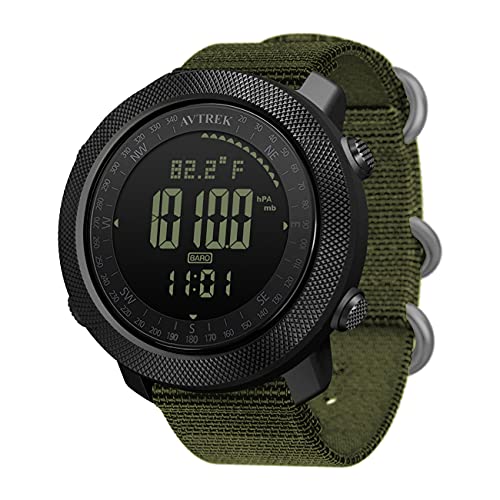 AVTREK Digital Hiking Sport Watch for Men Tactical Military Altimeter Watch - color: Green