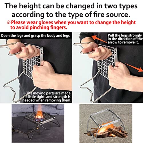 CAMPINGMOON Portable Folding Camping Campfire Grill over Fire Split Stoves 304 Stainless Steel (Grid wire (MS-1011)) - color: Grid wire (MS-1011)